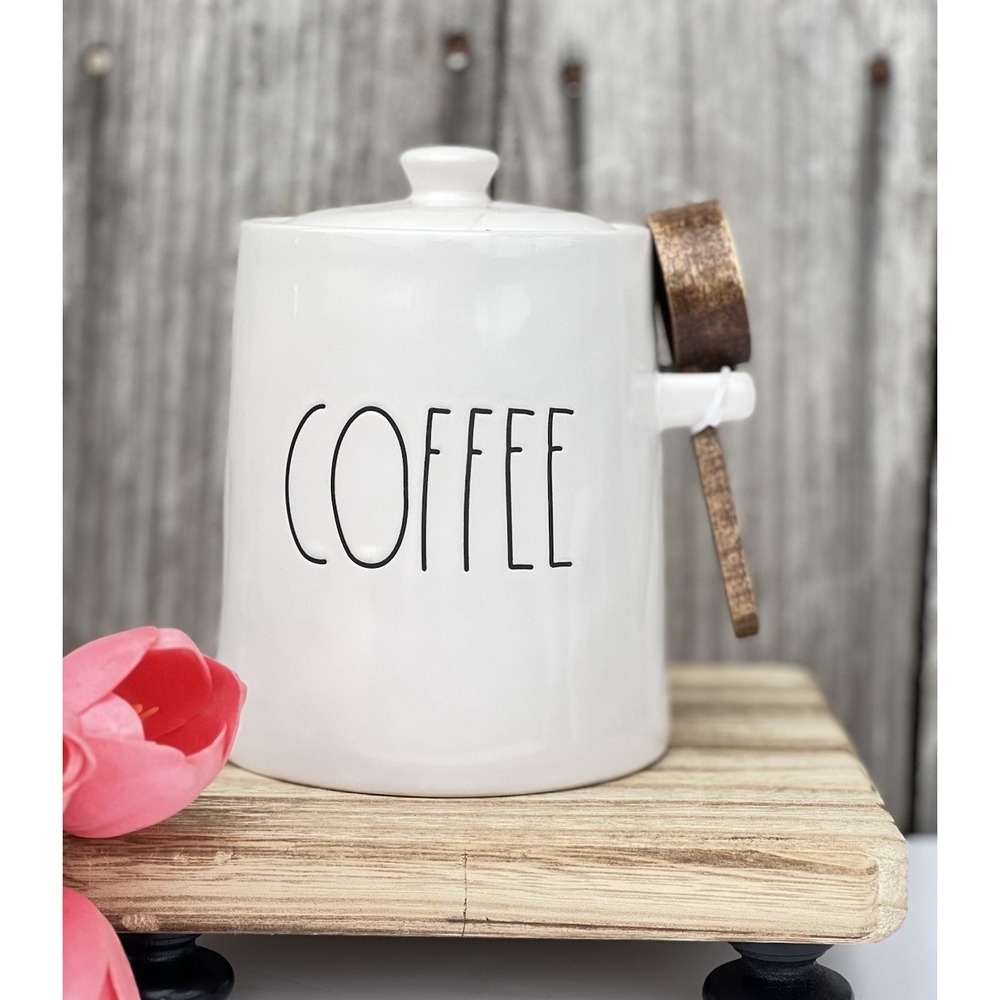 Rae Dunn Canister 'Coffee' With Knob Style Lid & Matching Wooden Scoop-